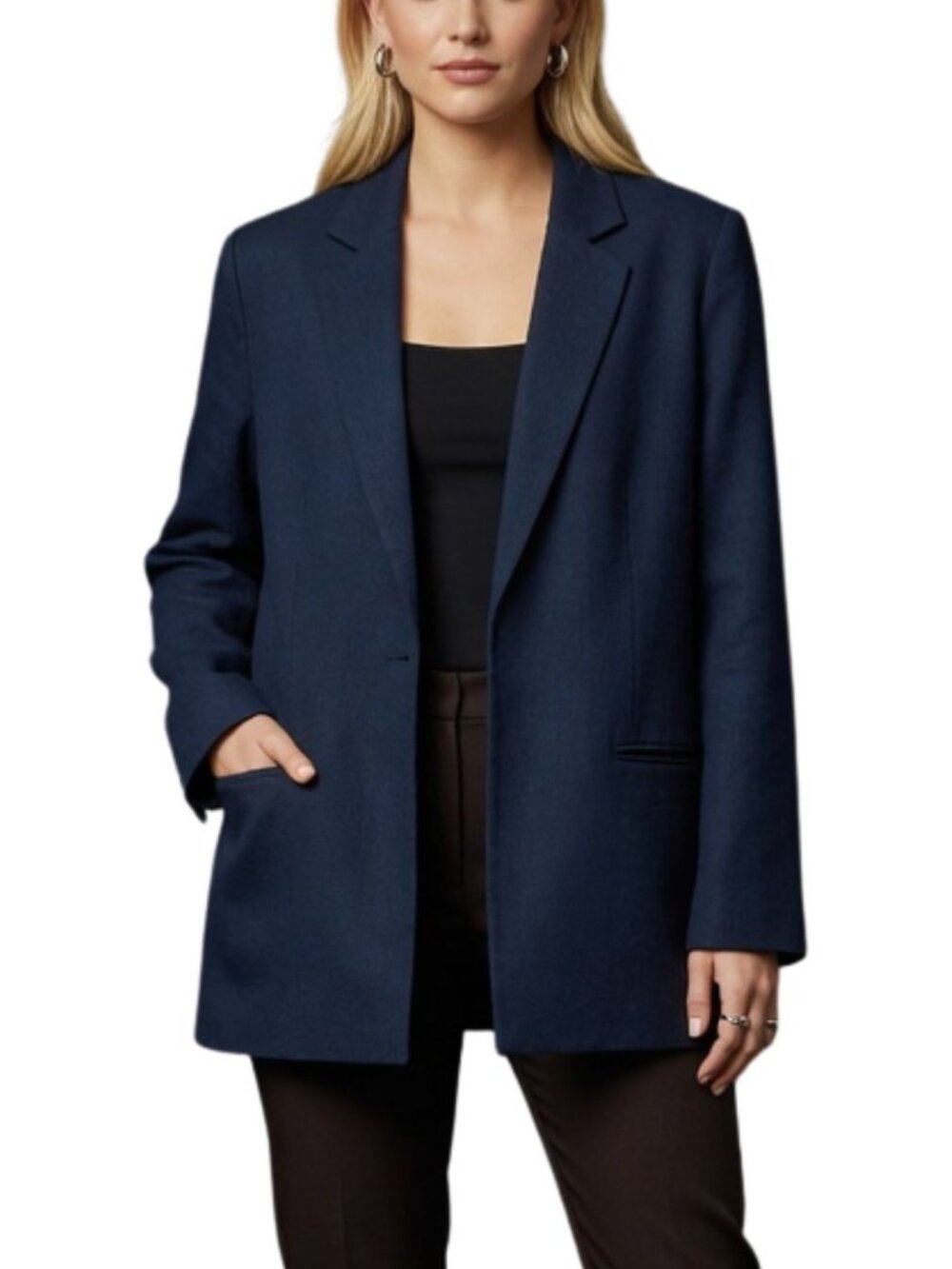 Mango Basics Open Front Blazer Linen Blend Blue Size Small - Picture 1 of 5